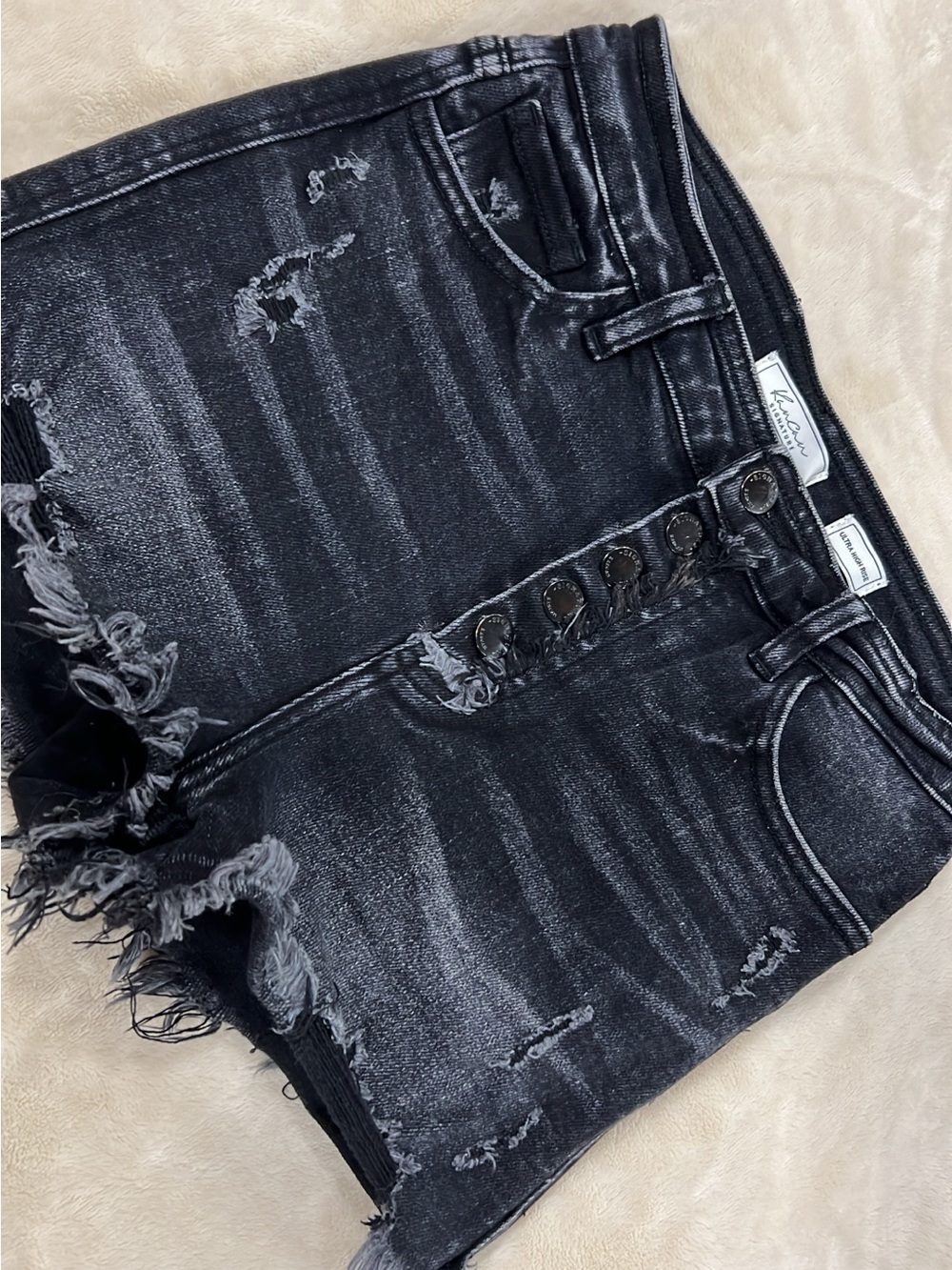 KanCan Black Washed Distressed Denim Shorts
